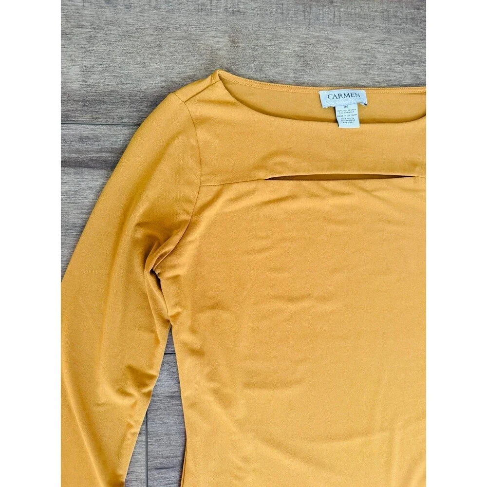 Carmen Marc Valvo mustard gold cutout top size xs - Picture 2 of 6